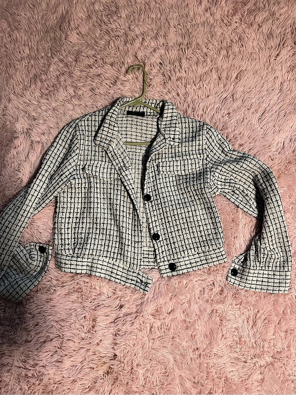 JUST IN Women's Checkered Blazer in White & Black
